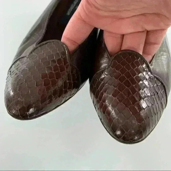 Stuart Weitzman heels 8 brown leather snakeskin pointy vintage 80s 90s pinup - Picture 9 of 12